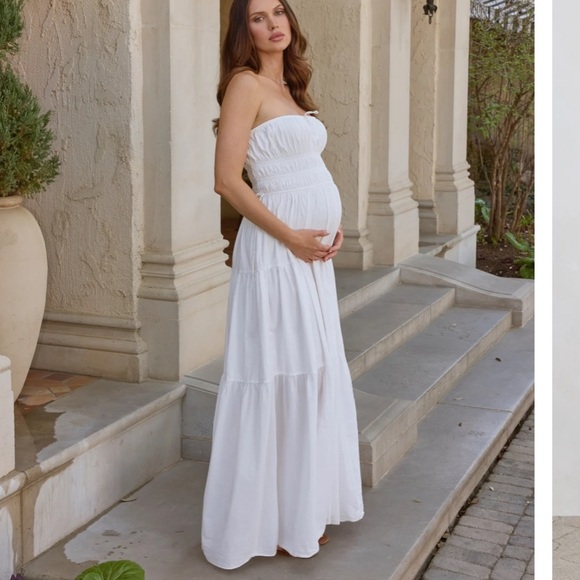 Bumpsuit Shirred Strapless Gown in White Poplin size XS - Picture 1 of 10